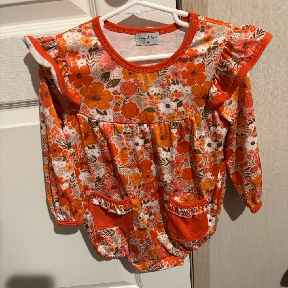 NWT Abby & Evie Fall Floral Ruffle Bubble Romper